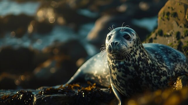 Grey seal on rocks