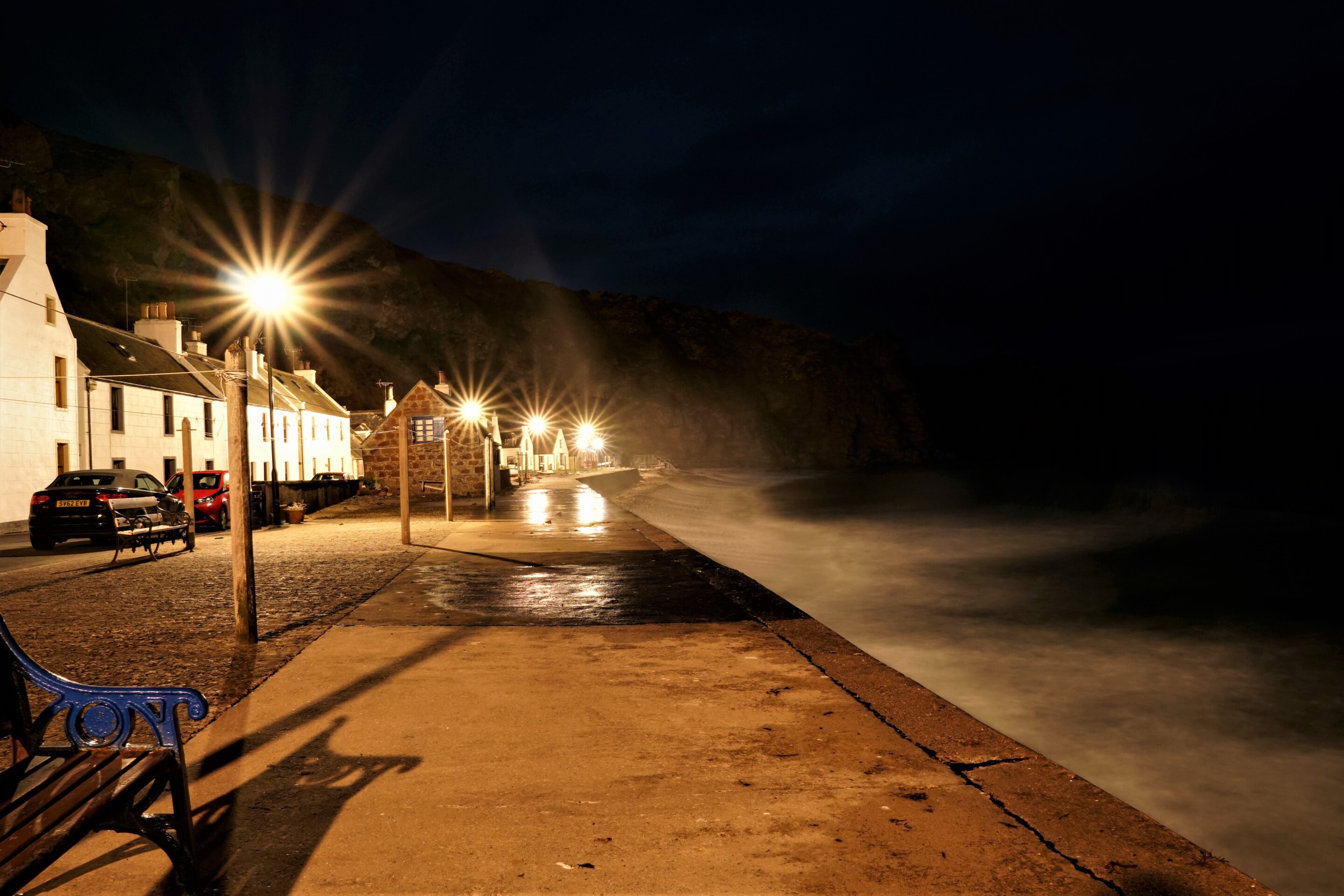 Pennan village street at night